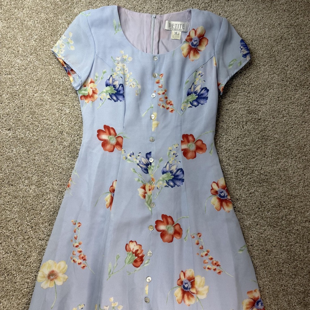 Vintage Petite Sophisticate Dress Womens 0 Purple Floral Fit & Flare Midi